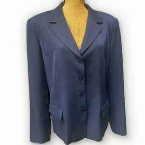 Liz Claiborne 100% Wool Classic Blazer Jacket Navy Blue Professional Size 16